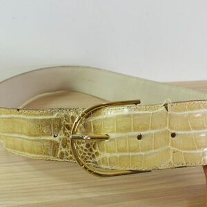 Vintage Real Crocodile Leather Belt Womens S Cream Himalayan Croco Luxury DEFECT